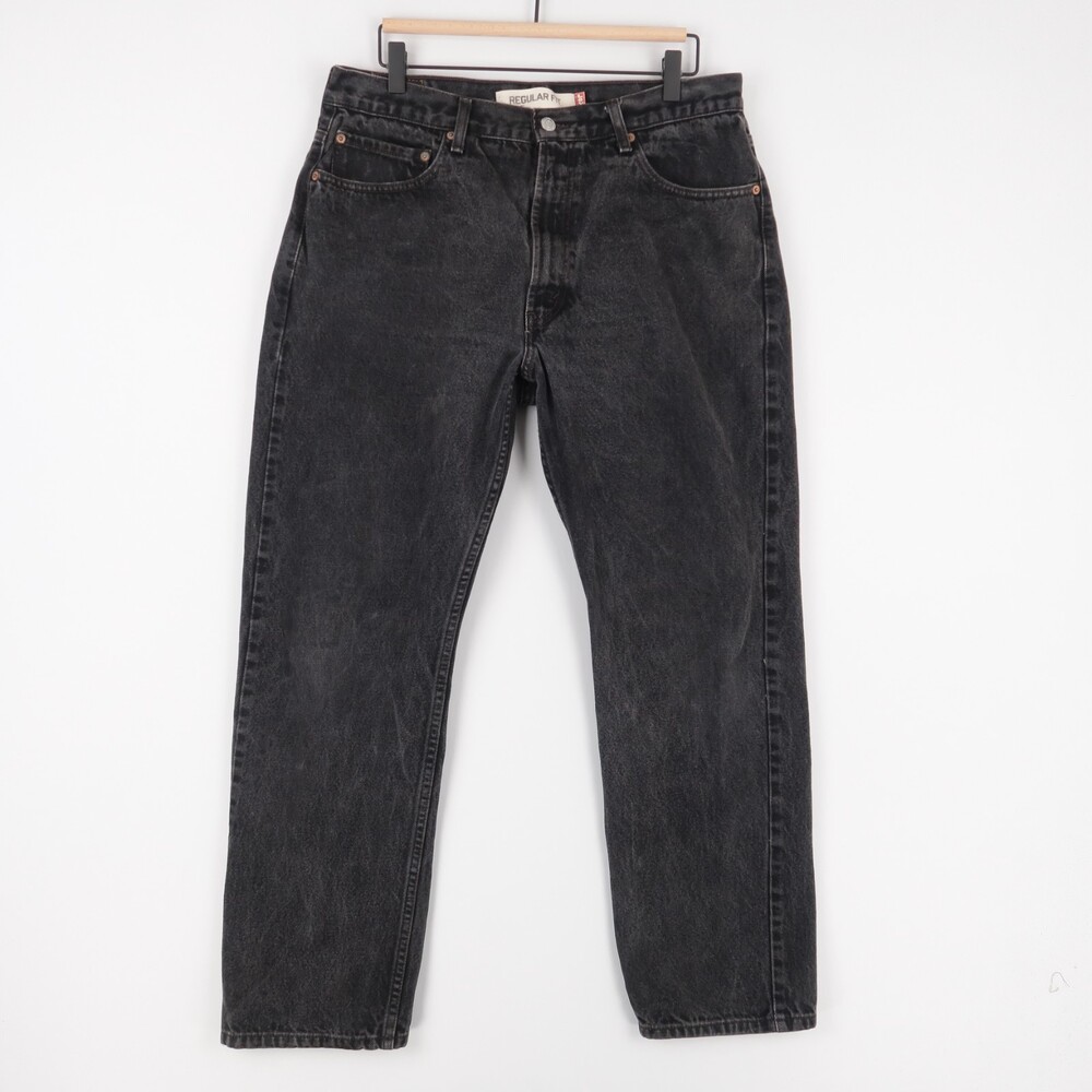 Levis 505 Jeans Mens 36x32‎ Black Regular Fit Straight Leg Denim Zip Fly